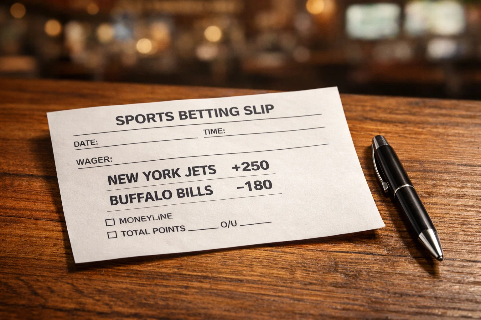 Sports betting slip showing positive and negative American odds