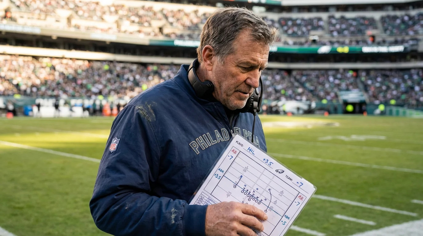 Football coach analyzing teaser bet strategy on a clipboard near the sideline