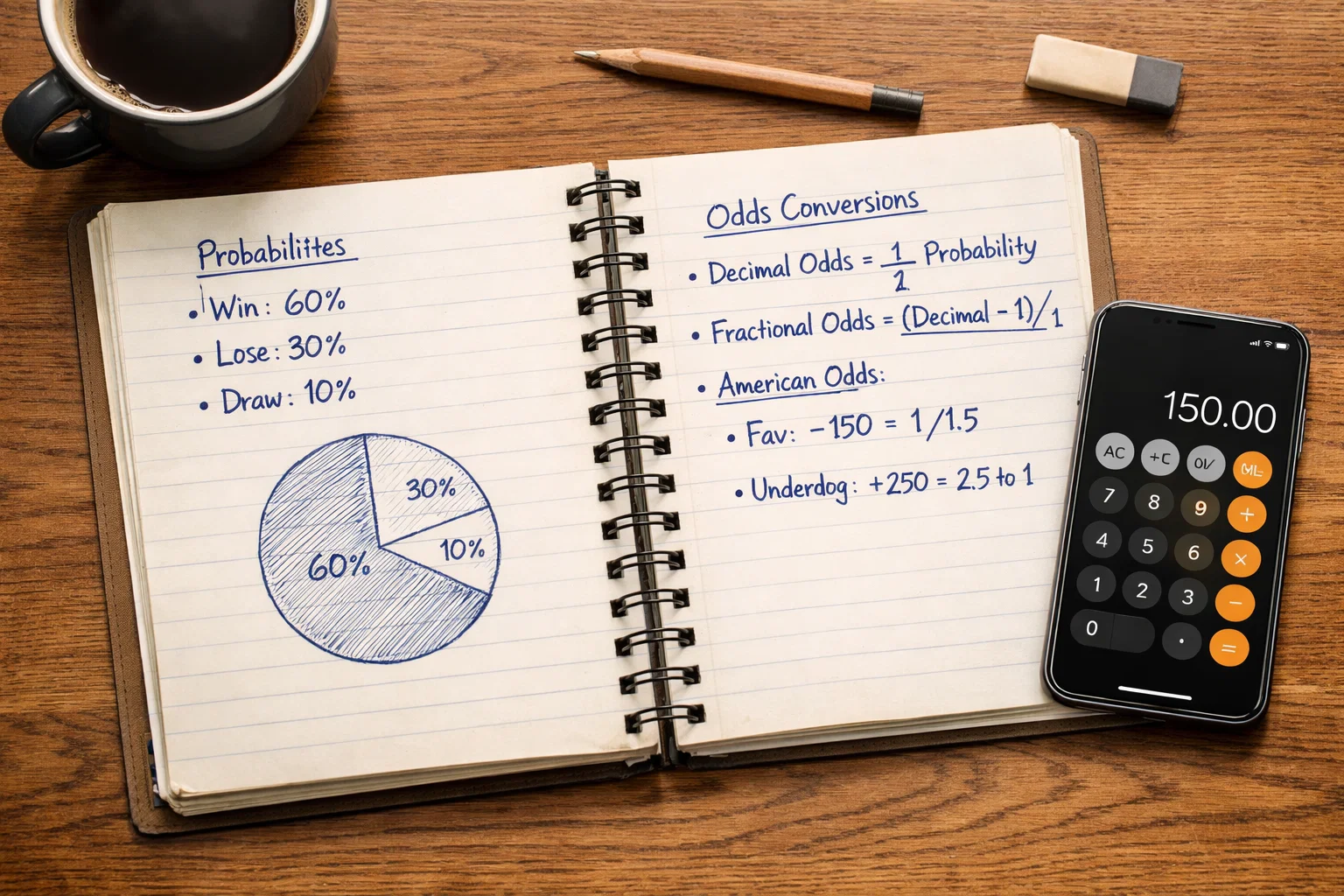 Bettor analyzing probability percentages on notebook