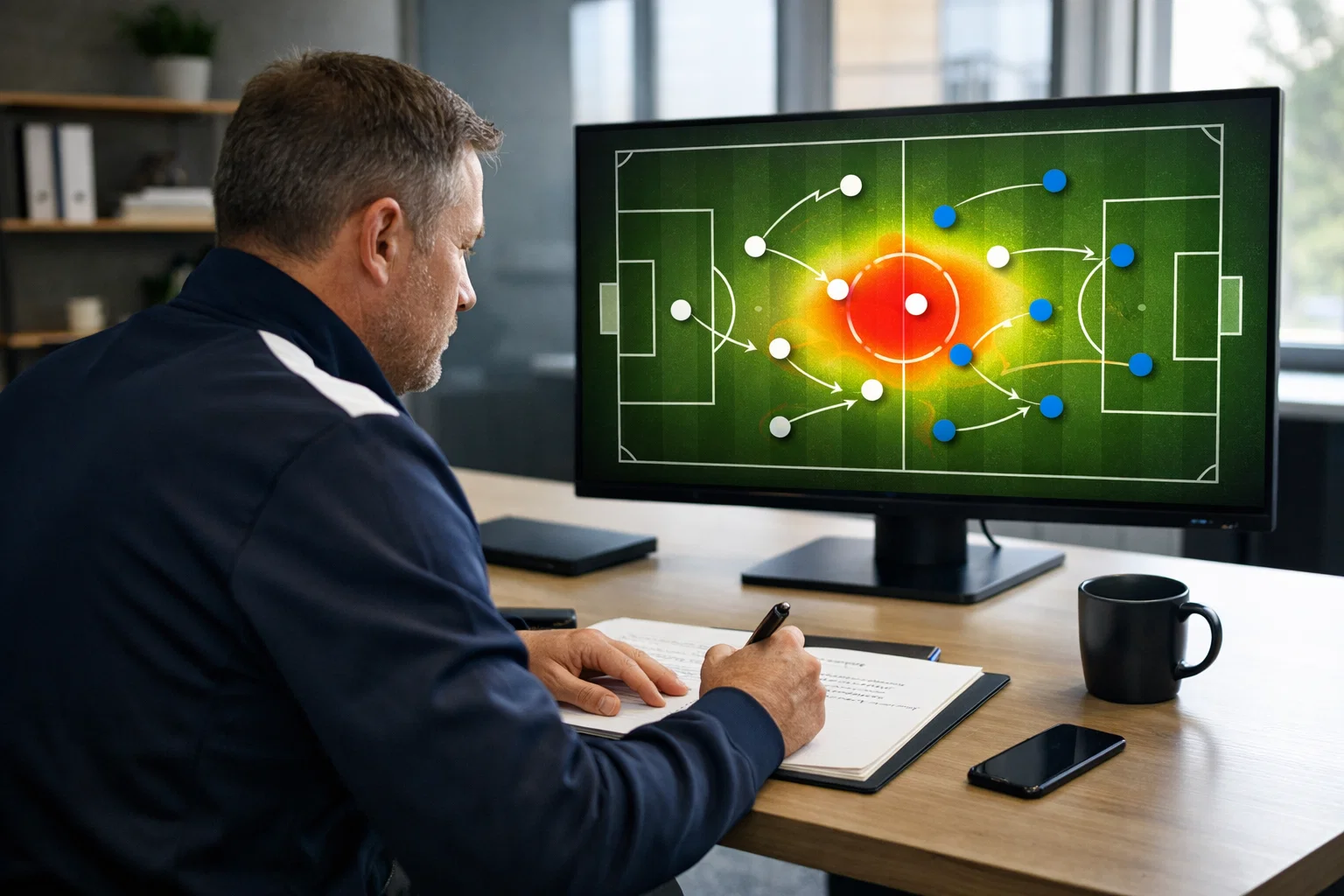Football match statistics dashboard with possession and shots data