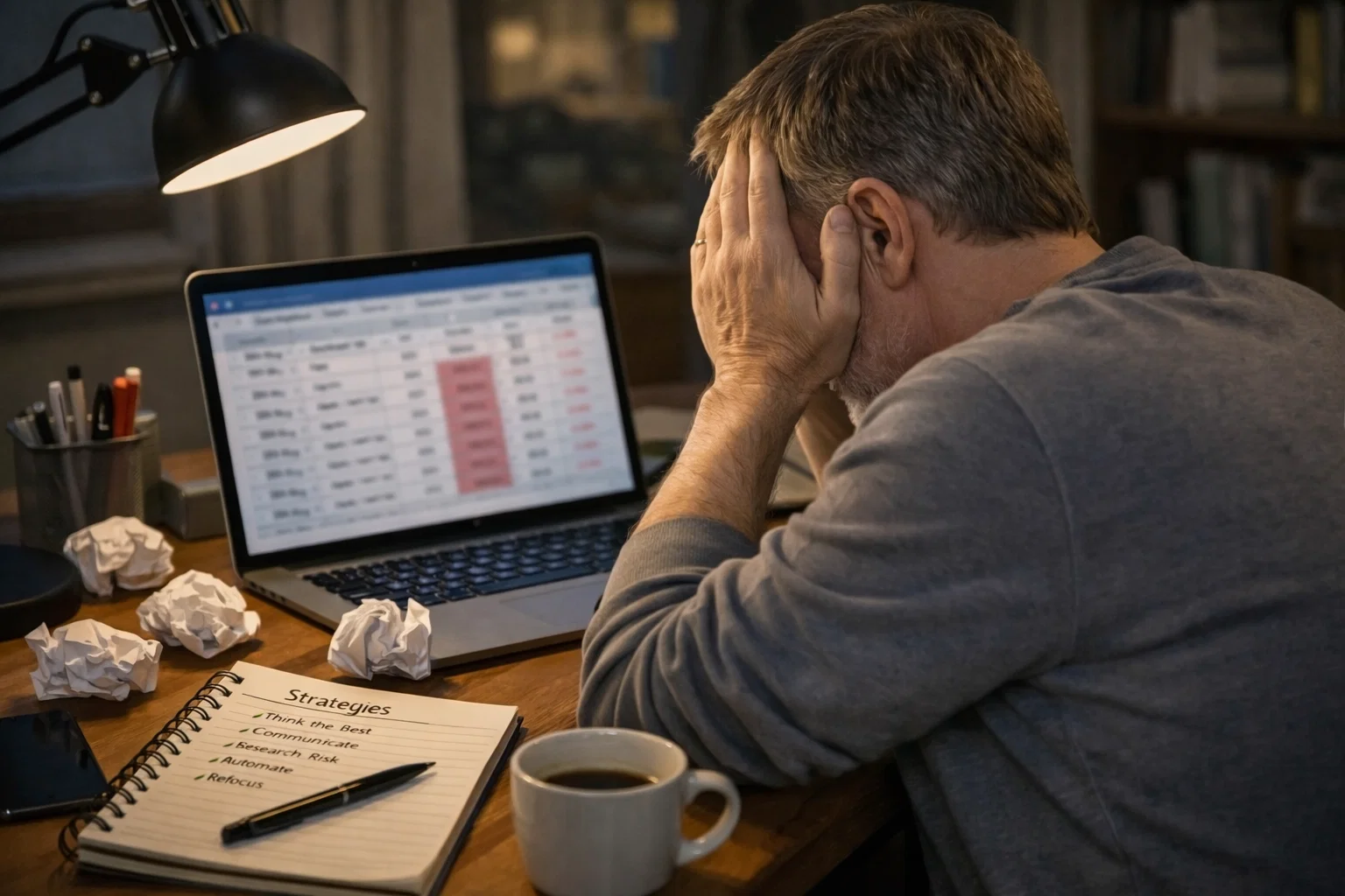 Frustrated bettor reviewing losing streak records