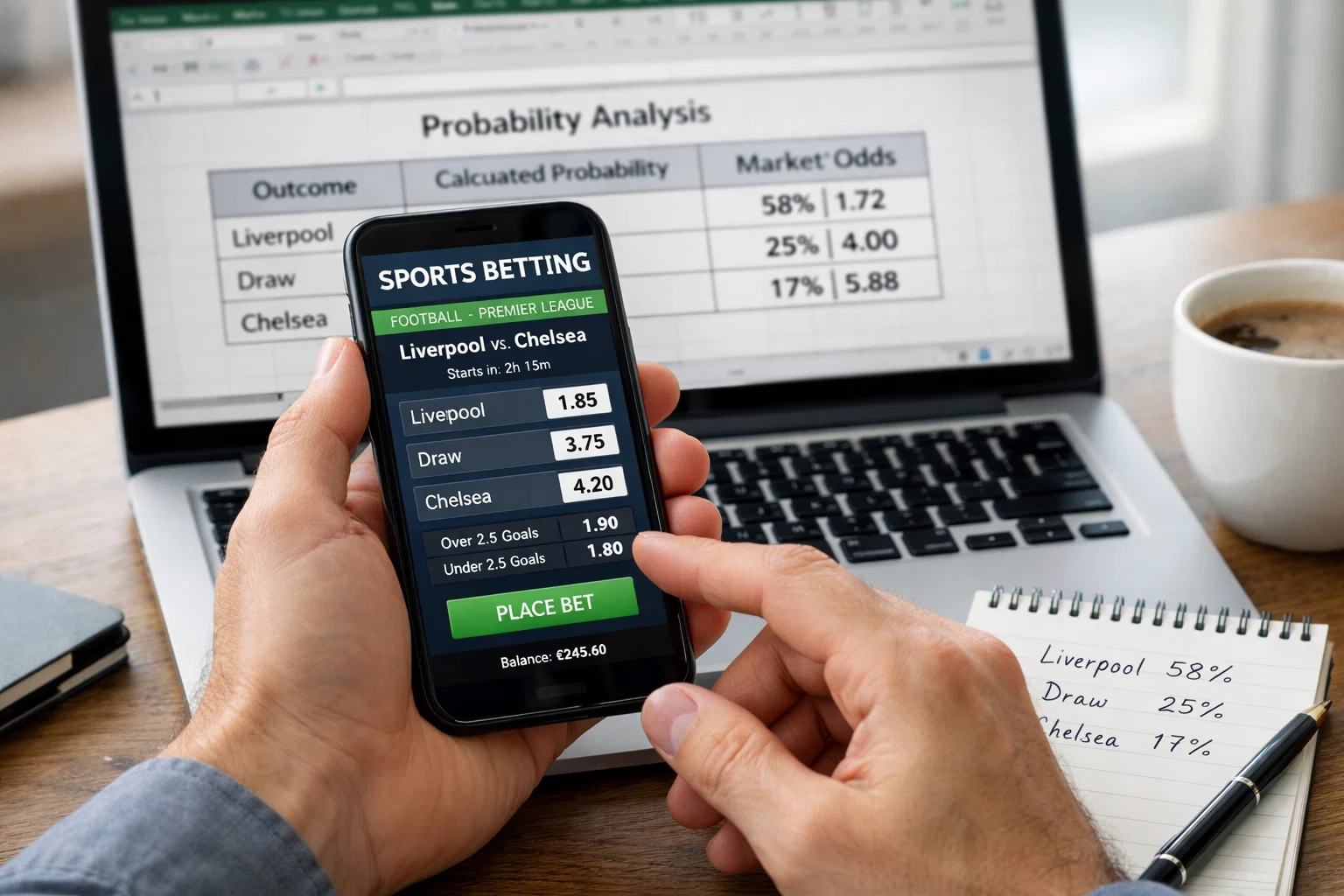 Bettor comparing market odds with calculated probabilities